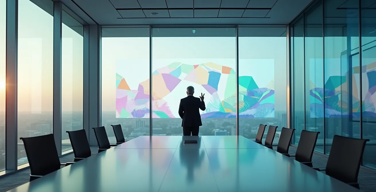 Weitwinkelaufnahme eines CEO-Briefings in einem modernen Konferenzraum