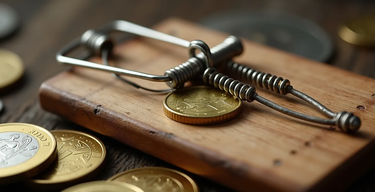 Metaphorische Darstellung einer Dividendenfalle mit visuellen Warnsignalen