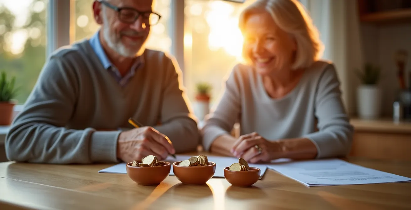 Visualisierung der 3-Topf-Strategie für die Rente, symbolisiert durch drei Töpfe, die Sicherheit, Ausgleich und Wachstum repräsentieren