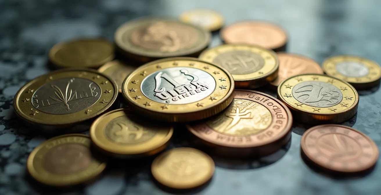 Visualisierung der Indexmiete als Inflationsschutz durch eine Nahaufnahme von Euro-Münzen