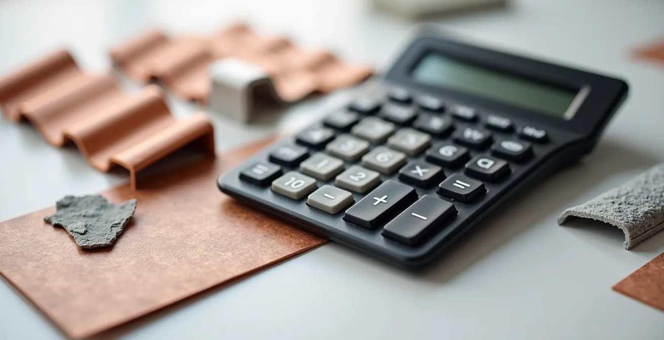 Taschenrechner mit Bauteilen und Kostenkalkulation für Instandhaltung