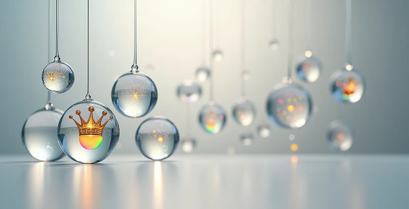 Abstrakte Darstellung von Markenwerten durch schwebende geometrische Formen