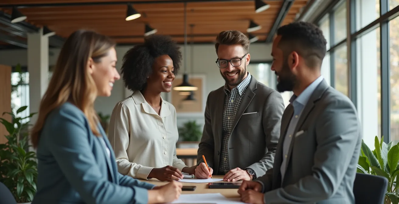 Hochwertige moderne Bürofläche mit offenen Arbeitsbereichen und Kollaborationszonen