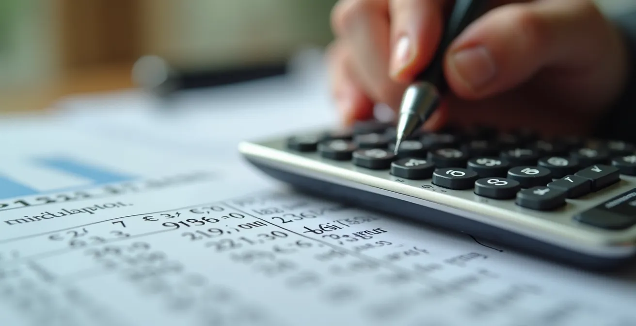 Detailaufnahme eines Taschenrechners mit Sparplan-Berechnungen