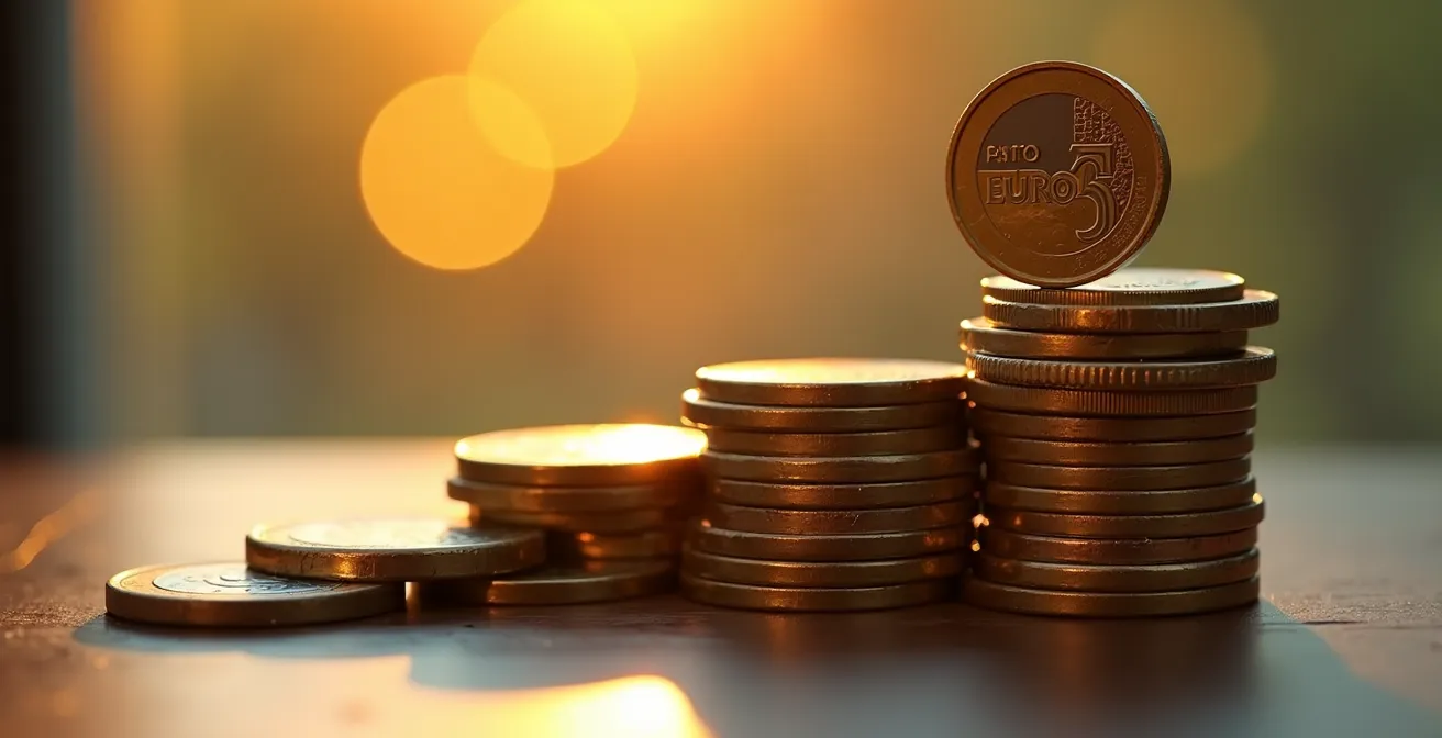 Strategische Visualisierung des optimalen Zeitpunkts für Vermögensumschichtung mit gestapelten Münzen